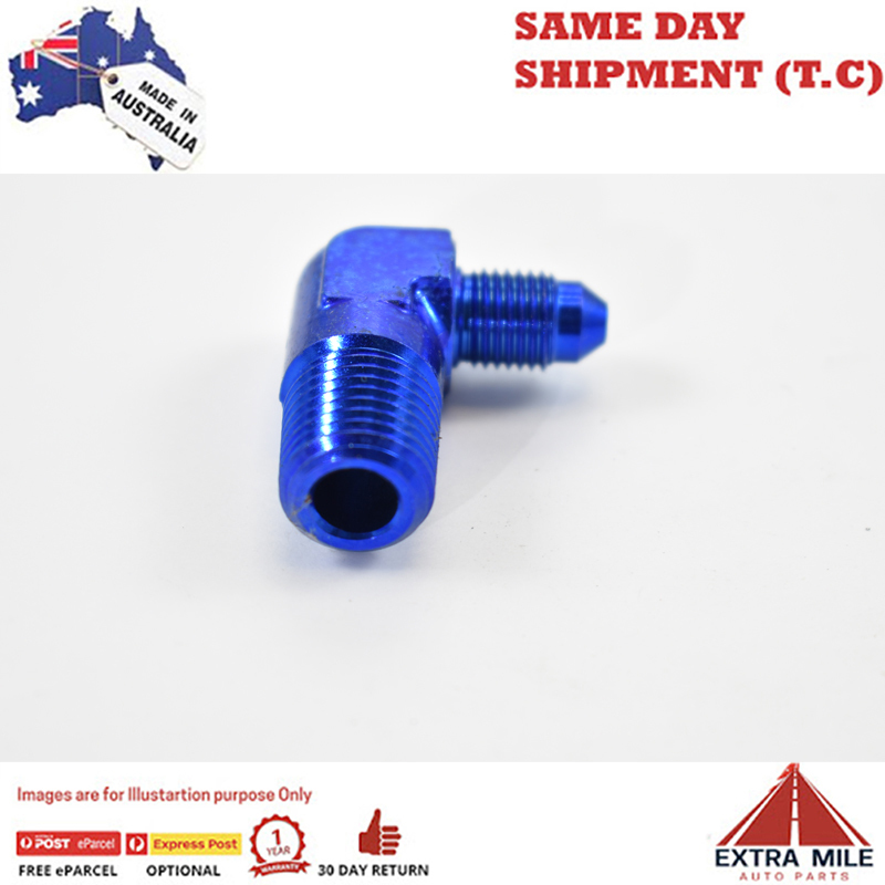 90° MALE FLARE -3 TO 1/4 NPT PIPE ADAPTER Blue