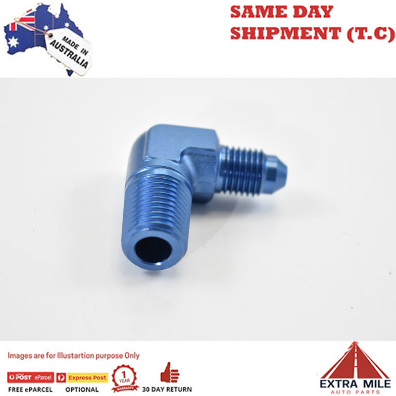 90° MALE FLARE -4 TO 1/4 NPT PIPE ADAPTER Blue