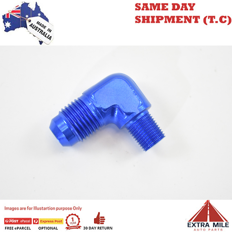 90° MALE FLARE -6 TO 1/8 NPT PIPE ADAPTER Blue