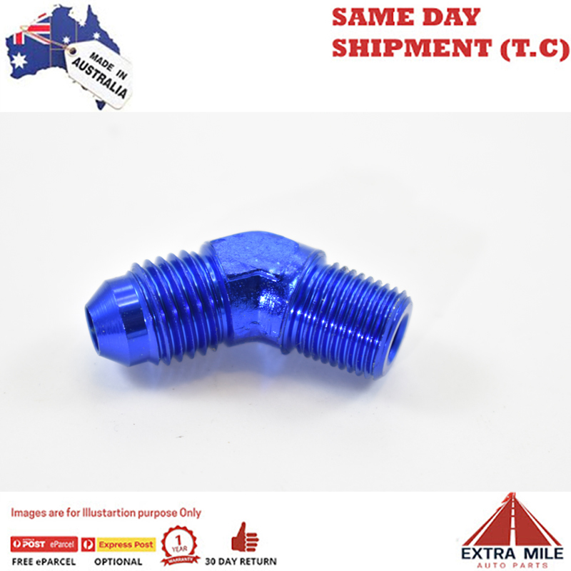 45° MALE FLARE -4 TO 1/8 NPT PIPE ADAPTER Blue