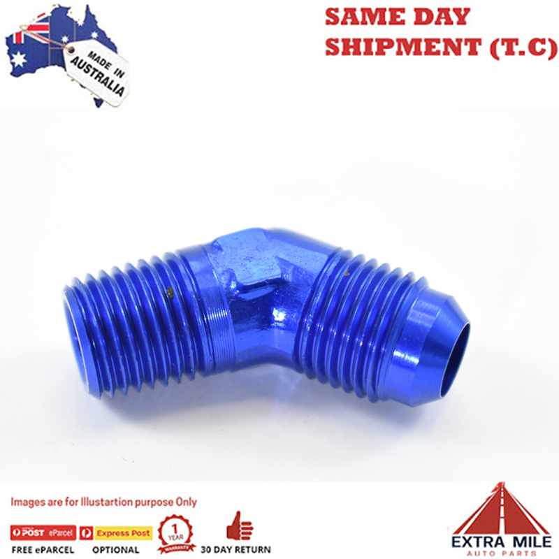 45° MALE FLARE -6 TO 1/4 NPT PIPE ADAPTER Blue