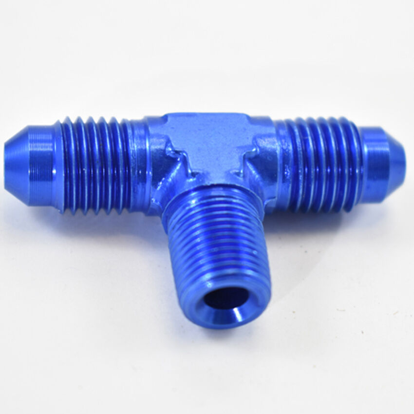 TEE, - 4 AN FLARE X 1/8" NPT on branch Blue