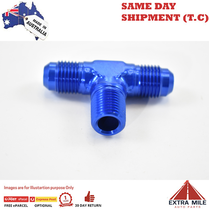 TEE, - 6 AN FLARE X 1/4" NPT on branch Blue