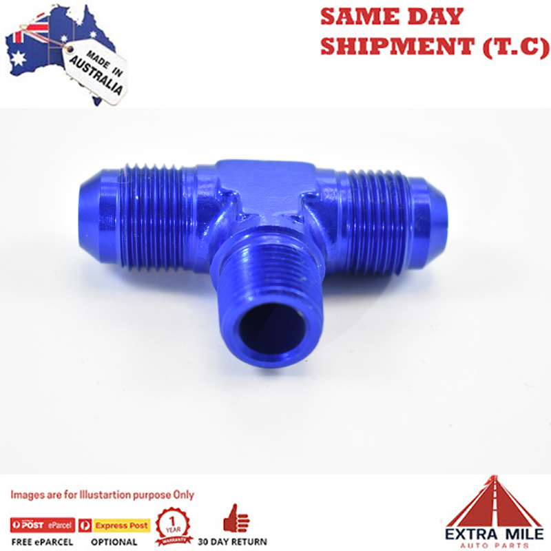 TEE, - 8 AN FLARE X 3/8" NPT on branch Blue