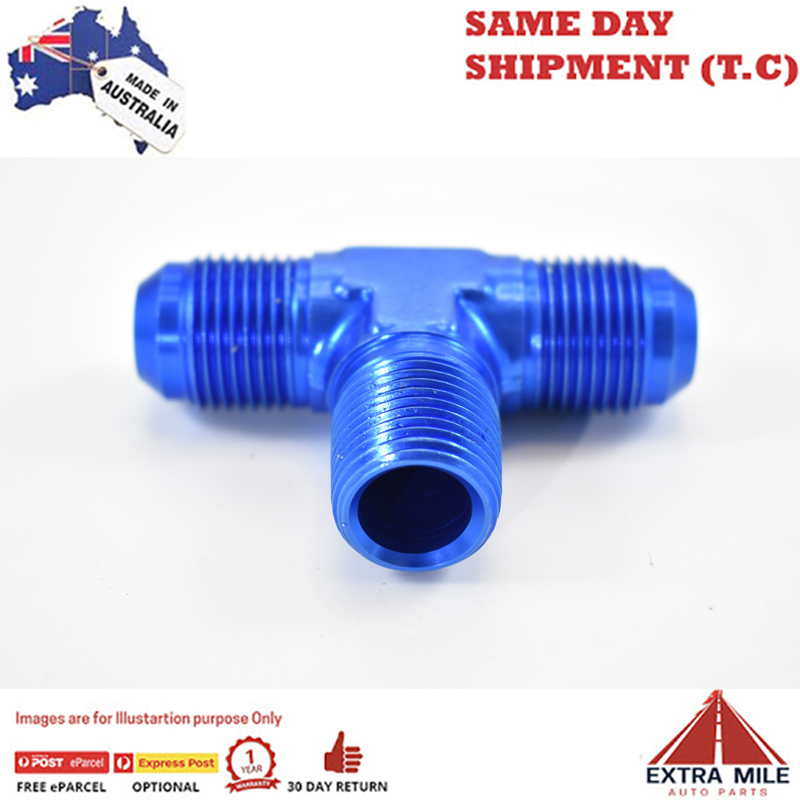 TEE, - 10 AN FLARE X 1/2" NPT on branch Blue
