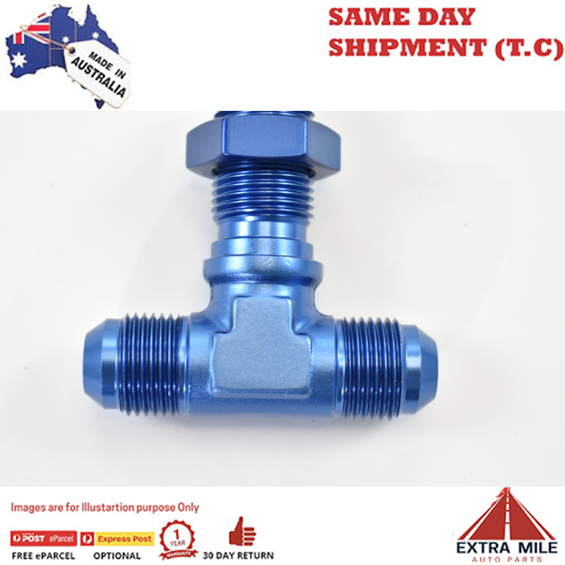 TEE, FLARE BULKHEAD - 8 AN Blue