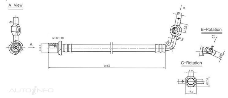 PROTEX Hydraulic Hose - Front For TOYOTA HIACE RZH113R 3D Van RWD 1989 - 2005