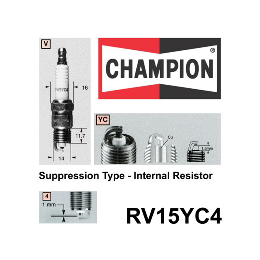 RV15YC4 Copper Plus Spark Plug for FORD CORTINA MK3 TD MK4 TE FAIRLANE ZH ZJ ZK FAIRMONT XC XD XE FALCON XC XD XE LTD FC FD P5 (ZG) P6 (ZH)