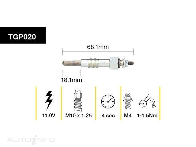 Tridon Glow Plug For Nissan Safari SD23 SD33T 3.2L 161 I6 12V 4D SUV Full Size