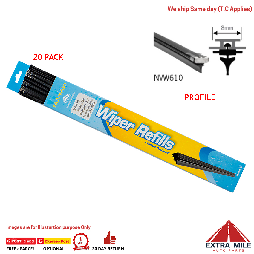 Trico Nuvision Plastic Wiper Blade Refills NVW61020 8mm x 610mm Pack