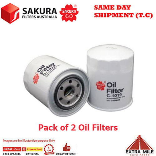 2X Sakura Oil Filter For MITSUBISHI TRITON GLX GL ML MN 2.5L 2008 - 2015 DOHC