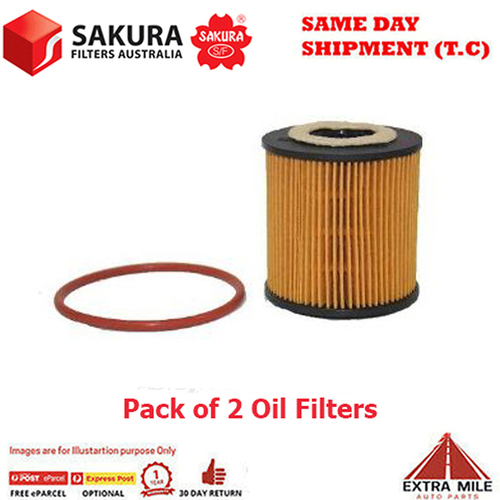 2X Sakura Oil Filter For MAZDA BT50 XT UR 2.2L 2015 - On DOHC