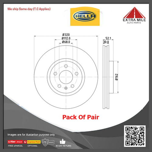 2xHella Disc Brake Rotor 320mm Front For Audi A5 8T3,8F7,8TA 1.8L/2.0L/3.0L/3.2L