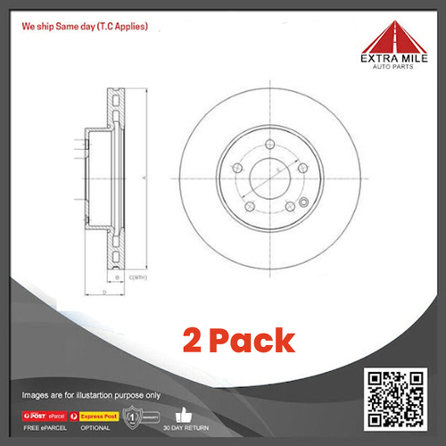 2x Bosch Brake Disc Rotors Front For MERCEDES-BENZ C-CLASS Sedan - CD1290 