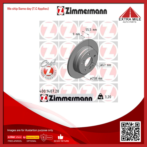Zimmermann Disc Brake Rotor 258mm Rear For Mercedes-Benz 190 W201 1.8L/2.0L/2.6L
