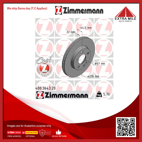 Zimmermann Disc Brake Rotor 276mm Front For Mercedes-Benz B-Class W245 B 180