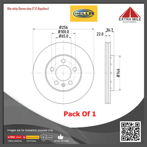 Hella Disc Brake Rotor 256mm Front For Audi A1 8X1,8XK,8XA,8XF 1.0L/1.2L/1.4L