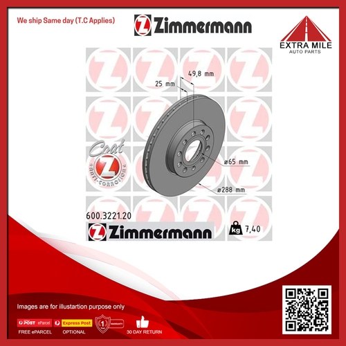 Zimmermann Disc Brake Rotor 288mm Front For Audi A3 8P1, 8V1, 8PA, 8V7, 8VA