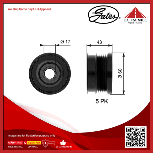 Gates Alternator Pulley For Saab 9-3 E50, YS3F, D75,D79,E79, 2.0L B207E, B207L