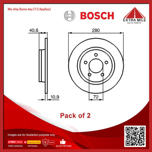2X Bosch Rear Brake Disc Rotor For Mercedes Benz, Mazda Axela/Mazda3 -BD1055