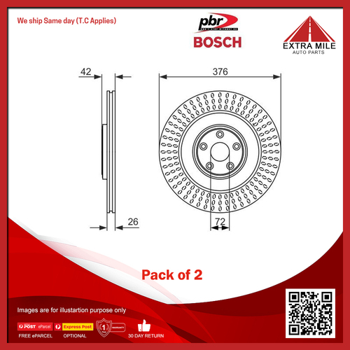 PBR/Bosch Pair Disc Brake Rotor Rear For Jaguar XK II X150 5.0L V8 XKR, XKR-S
