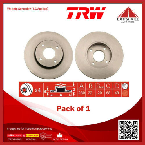 1X TRW Disc Brake Rotor 280mm Front For Nissan 180SX S13 2.0L Turbo 04/91-03/94