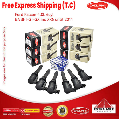 6 x Ignition Coil and Iridium Spark plug Kit for Ford Falcon 4.0L 6cyl BA BF FG FGX inc XR6 until 2011 Delphi GN10659 AGSP22YE13