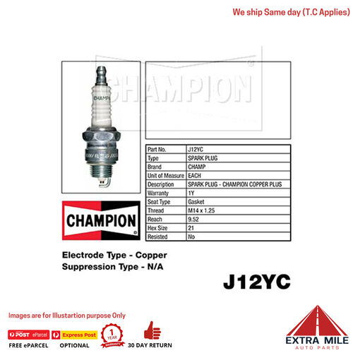 J12YC Copper Plus Spark Plug for HOLDEN EARLY-HOLDEN HK HK MONARO HQ MONARO HQ STATESMAN HT HT MONARO