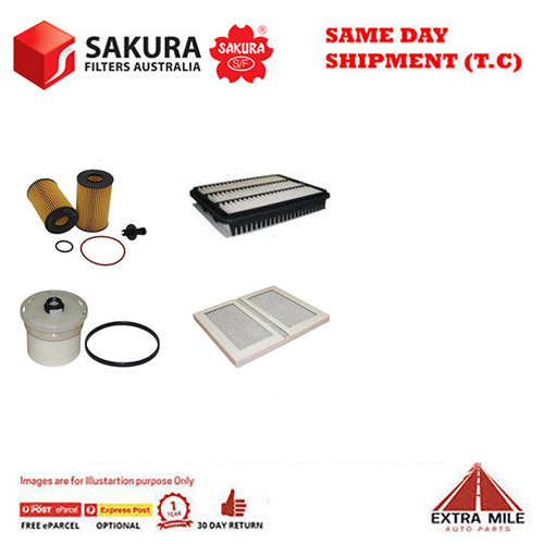 Sakura 4WD Filter Kit For TOYOTA LANDCRUISER VDJ76R 1VD-FTV 4.5L 03/2007-ON