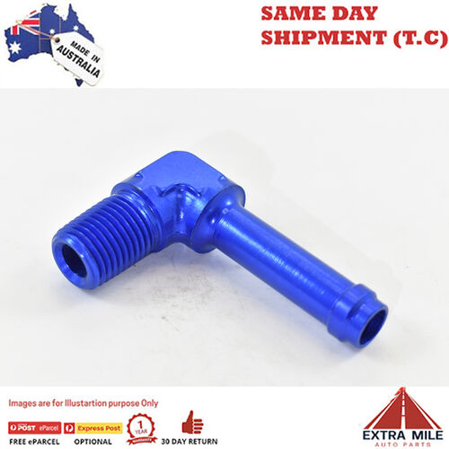 ELBOW 90 DEGREE FORGED 3/8 BARB to 1/4 NPT MALE Blue