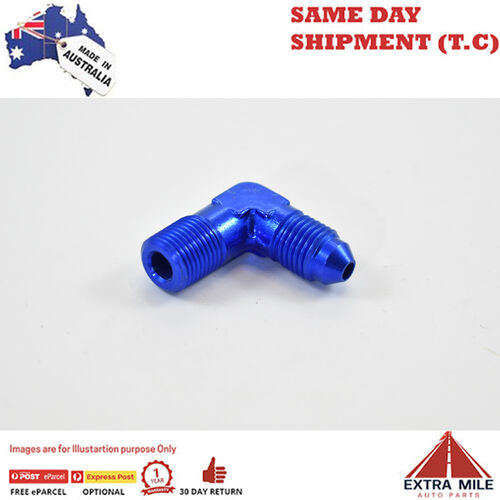 90° MALE FLARE -3 TO 1/8 NPT PIPE ADAPTER Blue