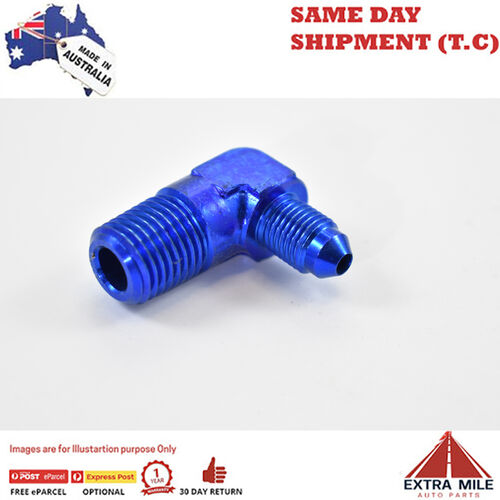 90° MALE FLARE -3 TO 1/4 NPT PIPE ADAPTER Blue