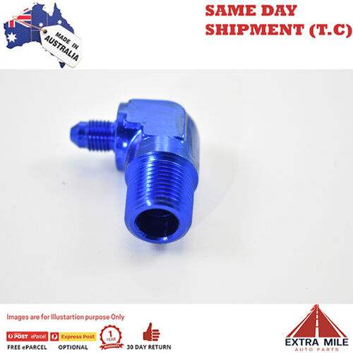 90° MALE FLARE -3 TO 3/8 NPT PIPE ADAPTER Blue