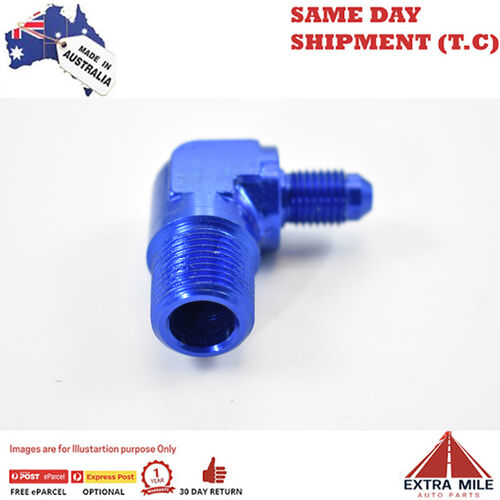 90° MALE FLARE -4 TO 3/8 NPT PIPE ADAPTER Blue