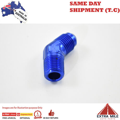 45° MALE FLARE -6 TO 1/4 NPT PIPE ADAPTER Blue