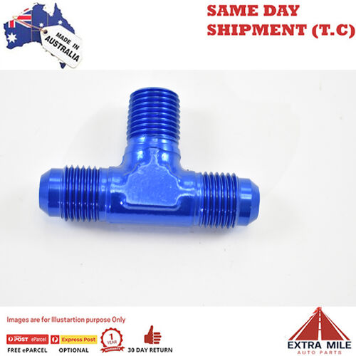 TEE, - 6 AN FLARE X 1/4" NPT on branch Blue