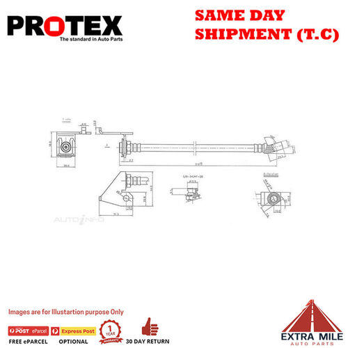 PROTEX Hydraulic Hose - Front For FORD FALCON XB 2D Ute RWD 1973 - 1976