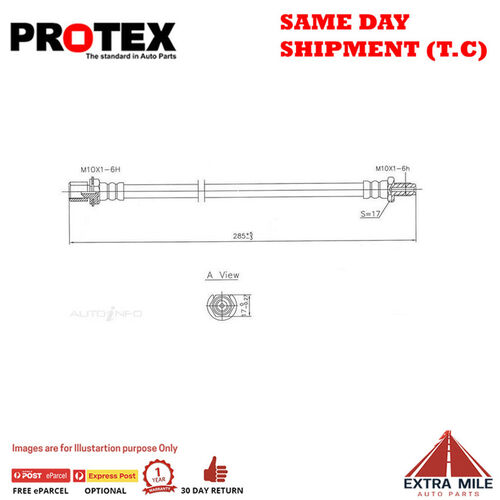 PROTEX Hydraulic Hose - Front For TOYOTA TOWNACE YR20R 3D Van RWD 1982 - 1992