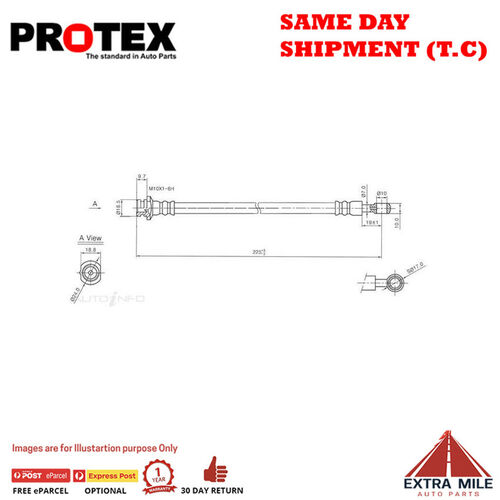 PROTEX Hydraulic Hose - Rear For FORD MAVERICK DA 2D H/Top 4WD 1988 - 1993