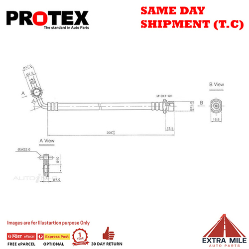 PROTEX Hydraulic Hose-FR For TOYOTA LANDCRUISER FZJ80R 4D SUV 4WD 1992 - 1998