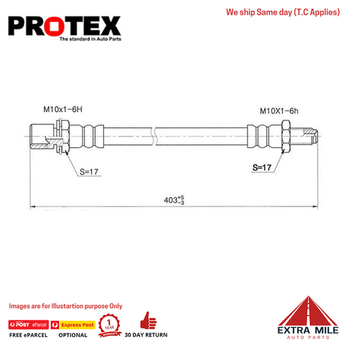 PROTEX Hydraulic Hose - Rear For TOYOTA HILUX RN110R 2D Ute 4WD 1988 - 1997