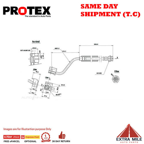 PROTEX Hydraulic Hose - Front For FORD F100  2D Ute RWD 1970 - 1987