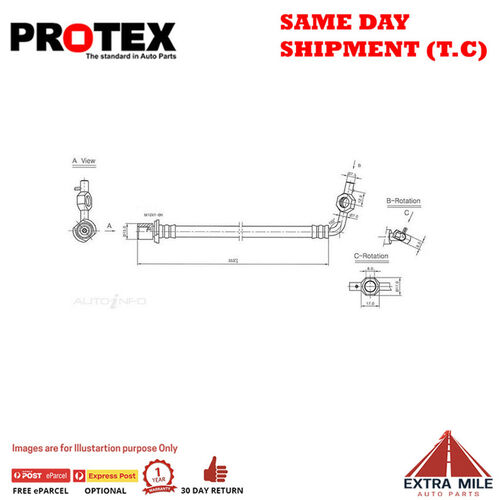 PROTEX Hydraulic Hose - Front For TOYOTA HIACE LH162R 3D Van RWD 1998 - 2004