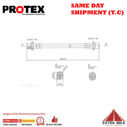 PROTEX Hydraulic Hose - Front For TOYOTA HILUX KUN26R 4D C/C 4WD 2005 - 2016