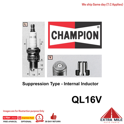 Champion QL16V SPARK PLUG - MCYCLE/MARINE (876M)