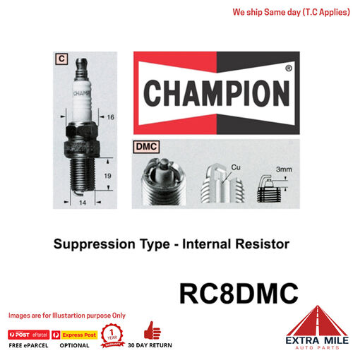 RC8DMC Copper Plus Spark Plug for TOYOTA AVALON MCX10R CALDINA ST215 (Grey Imp) CAMRY SXV20R HILUX VZN167R VZN172R LANDCRUISER FZJ105R FZJ78R FZJ79
