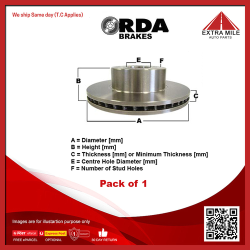RDA Front Slotted & Dimpled Disc Brake Rotor For Toyot Master ACE CR21 CR30