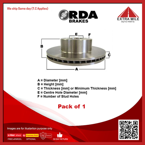 RDA Front Slotted & Dimpled Disc Brake Rotor Vented 276mm - RDA7866D