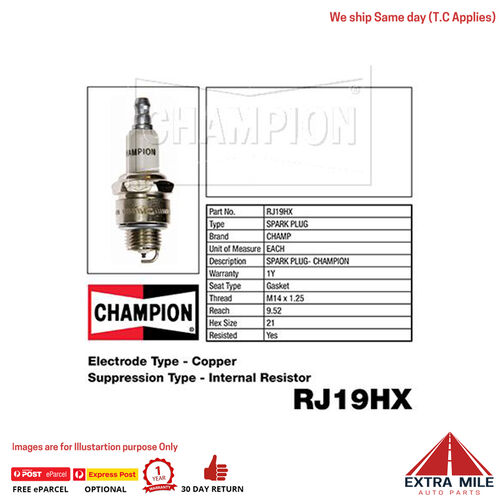 Champion RJ19HX SPARK PLUG - SMALL ENGINE (973)