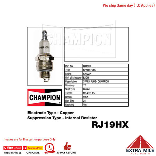 Champion RJ19HX SPARK PLUG - SMALL ENGINE (973)